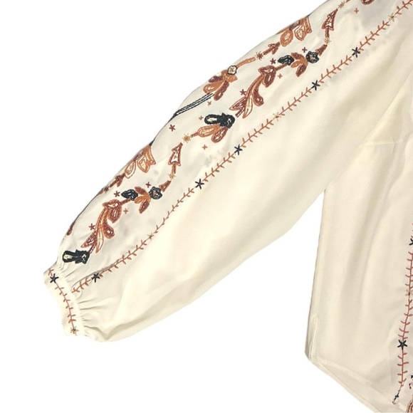 Veronica Beard Blouse Womens Size 2 Cream Embroidered Ornate Boho Style - Picture 5 of 8